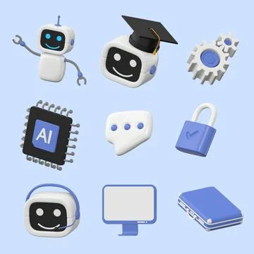 3d render illustration icon of AI in science and business, Technology and e.. Stock Photos