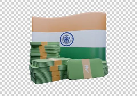 3D render illustration of India flag and currency called Rupee Illustrazione stock