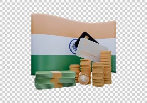 3D render illustration of India flag and currency called Rupee Stock Illustration