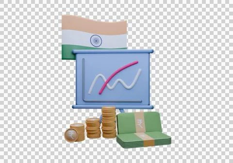 3D render illustration of India flag and currency called Rupee Stock Illustration