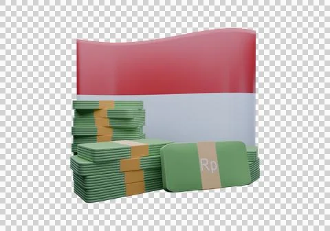 3D render illustration of Indonesia flag and currency called Rupiah Illustration