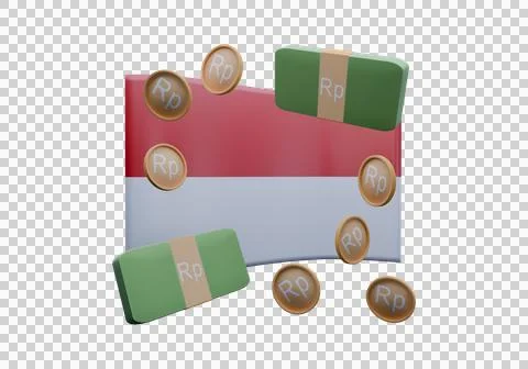 3D render illustration of Indonesia flag and currency called Rupiah Stock Illustration