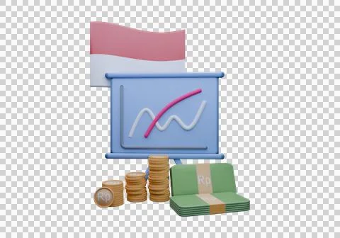 3D render illustration of Indonesia flag and currency called Rupiah Illustrazione stock