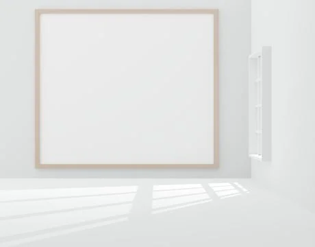 3d render illustration Interior empty room with white picture frame on grey Stock Illustration