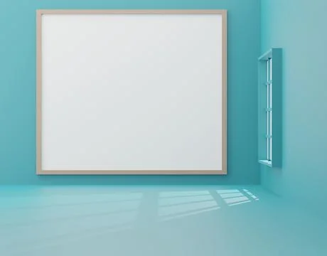 3d render illustration Interior empty room with white picture frame on blue Stockillustratie