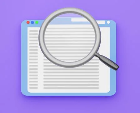 3d render illustration internet browser window with magnifier Stock Illustration