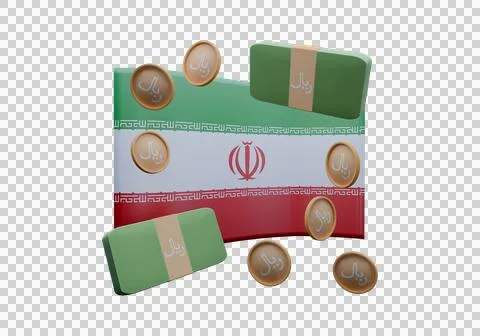 3D render illustration of Iran flag and currency called Rial Stock Illustration