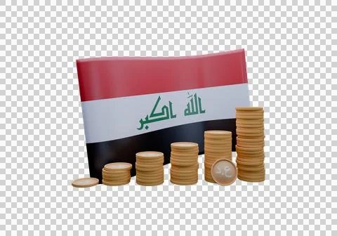 3D render illustration of Iraq flag and currency called Dinar Stock Illustration