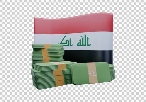 3D render illustration of Iraq flag and currency called Dinar Stock Illustration