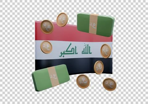 3D render illustration of Iraq flag and currency called Dinar Stock Illustration