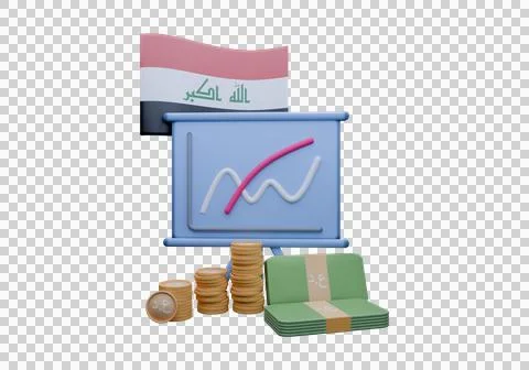3D render illustration of Iraq flag and currency called Dinar Stockillustratie