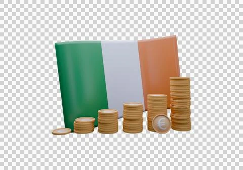3D render illustration of Ireland flag and currency called Euro Stock Illustration