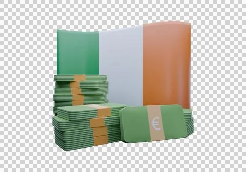3D render illustration of Ireland flag and currency called Euro Stock Illustration