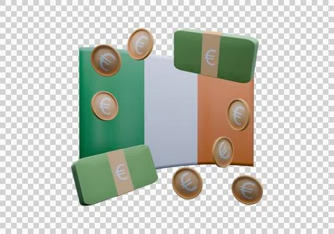 3D render illustration of Ireland flag and currency called Euro Stock Illustration