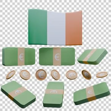 3D render illustration of Ireland flag and currency called Euro Illustrazione stock