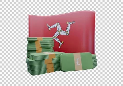 3D render illustration of Isle of Man flag and currency called Pound Stock Illustration