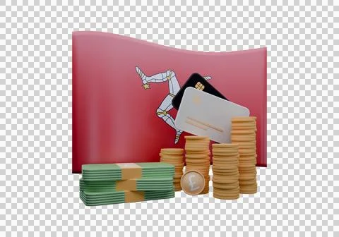 3D render illustration of Isle of Man flag and currency called Pound Stock Illustration