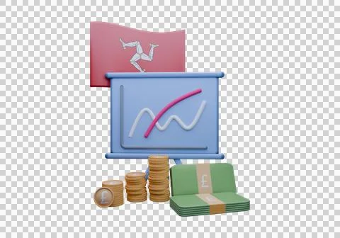 3D render illustration of Isle of Man flag and currency called Pound Stock Illustration