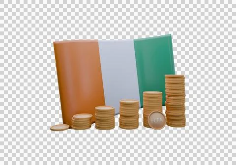 3D render illustration of Ivory Coast flag and currency called CFA Franc Illustration