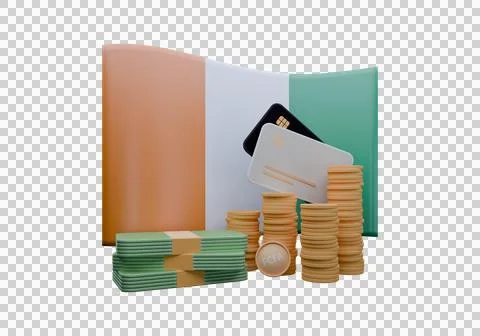 3D render illustration of Ivory Coast flag and currency called CFA Franc Illustrazione stock