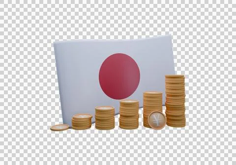 3D render illustration of Japan flag and currency called Yen Illustrazione stock