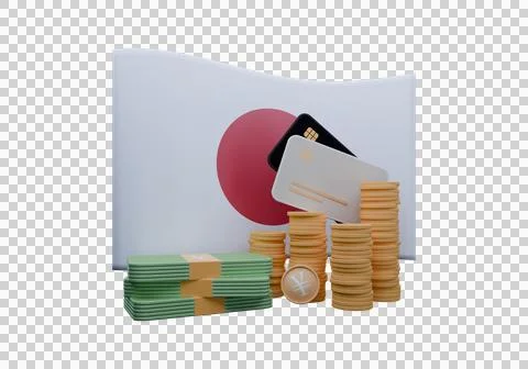 3D render illustration of Japan flag and currency called Yen Stock Illustration