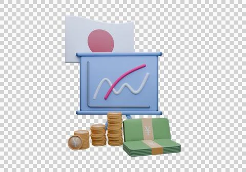 3D render illustration of Japan flag and currency called Yen Stock Illustration