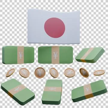3D render illustration of Japan flag and currency called Yen Stock Illustration