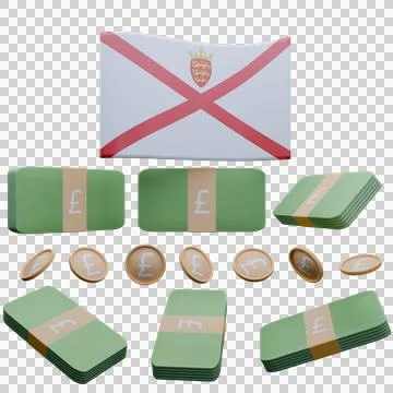 3D render illustration of Jersey flag and currency called Pound 스톡 일러스트