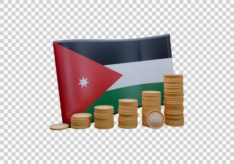 3D render illustration of Jordan flag and currency called Dinar Stock Illustration