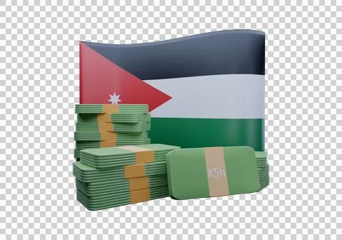 3D render illustration of Jordan flag and currency called Dinar Stockillustratie