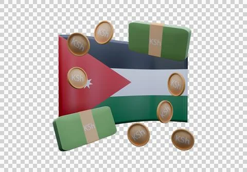 3D render illustration of Jordan flag and currency called Dinar Stock Illustration