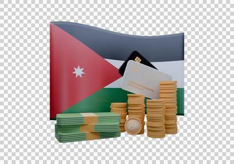 3D render illustration of Jordan flag and currency called Dinar Stock Illustration