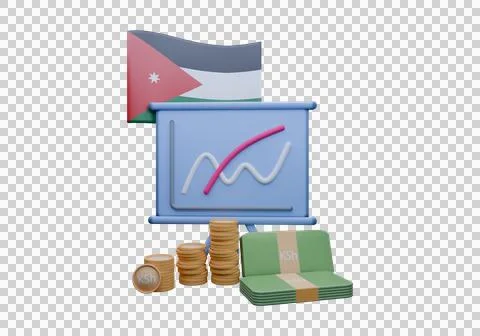3D render illustration of Jordan flag and currency called Dinar Stock Illustration