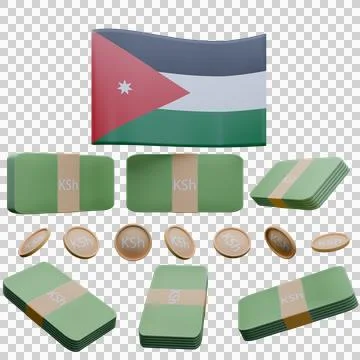 3D render illustration of Jordan flag and currency called Dinar Stock Illustration