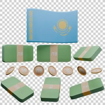 3D render illustration of Kazakhstan flag and currency called Tenge Stock Illustration