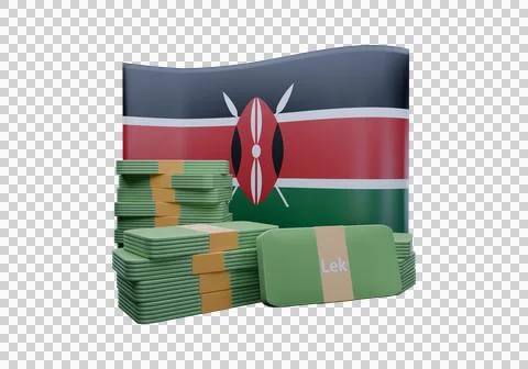 3D render illustration of Kenya flag and currency called Shilling Stock Illustration