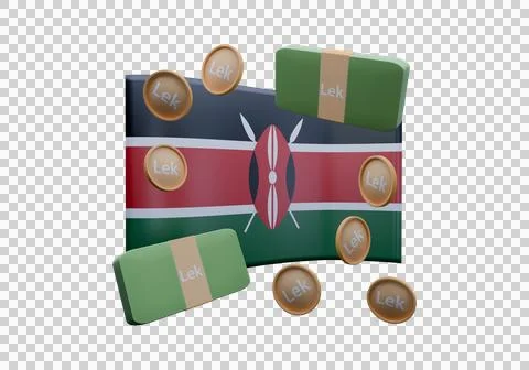 3D render illustration of Kenya flag and currency called Shilling Stock Illustration