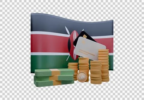 3D render illustration of Kenya flag and currency called Shilling Illustrazione stock