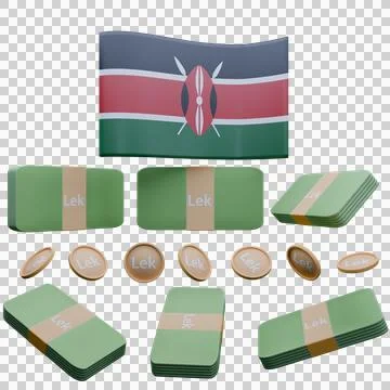 3D render illustration of Kenya flag and currency called Shilling Stock Illustration