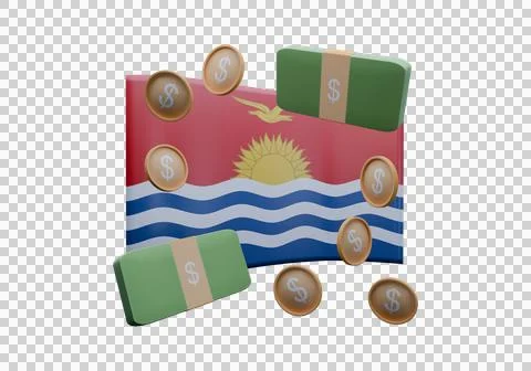 3D render illustration of Kiribati flag and currency called Dollar Stock Illustration