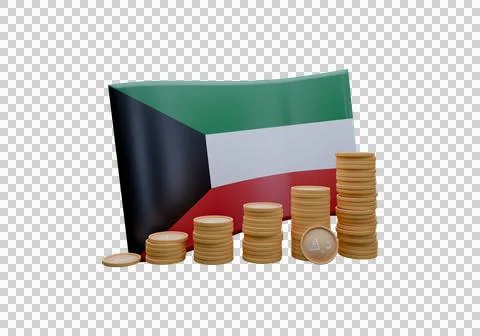 3D render illustration of Kuwait flag and currency called Dinar Stock Illustration