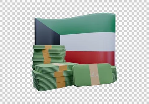 3D render illustration of Kuwait flag and currency called Dinar Stock Illustration