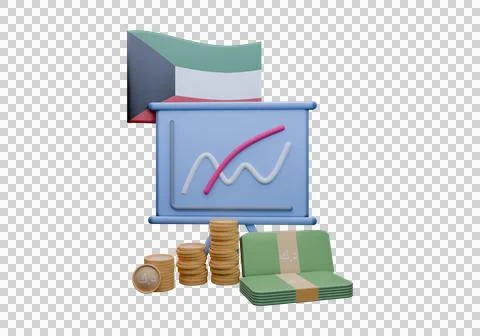 3D render illustration of Kuwait flag and currency called Dinar Stock Illustration