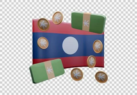 3D render illustration of Laos flag and currency called Kip Stock Illustration