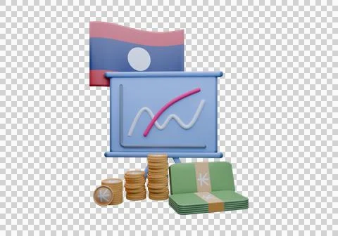 3D render illustration of Laos flag and currency called Kip 库存插图