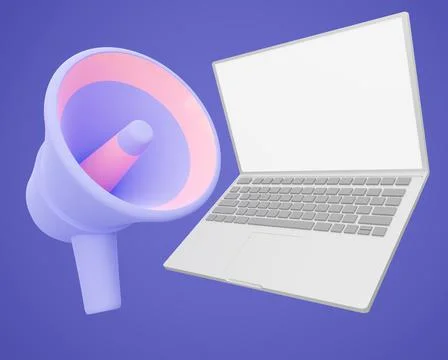 3d render illustration laptop with Megaphone for business idea concept. 스톡 일러스트