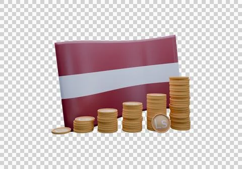 3D render illustration of Latvia flag and currency called Lats Stock Illustration