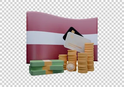 3D render illustration of Latvia flag and currency called Lats Illustration