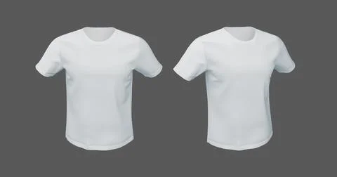 3d render illustration layout of a white T-shirt front view, side view Stock Illustration